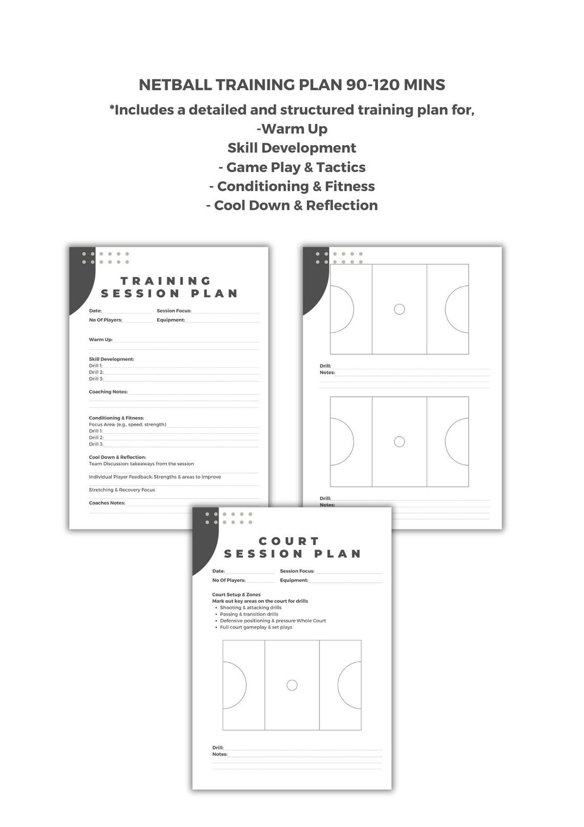 Netball Training Plan Template | Printable Training Worksheets! White ...