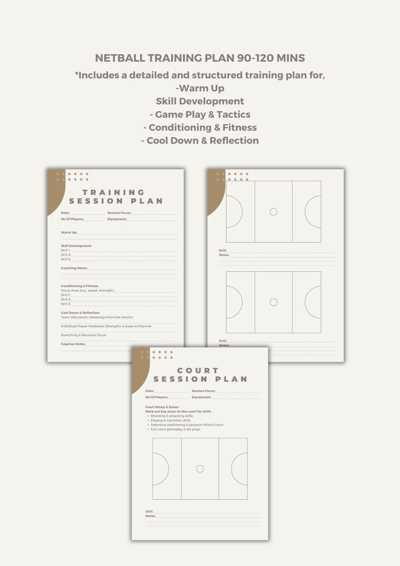 Netball Training Plan Template | Printable Training Worksheets! Beige ...