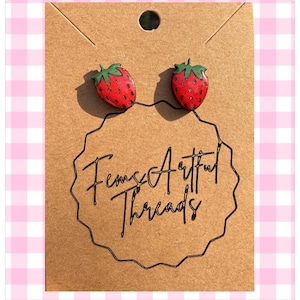 Cute Strawberry Stud wood Earrings,Stud,Earrings,Strawberries, Summer earrings, Fruit Earrings, Spring earrings