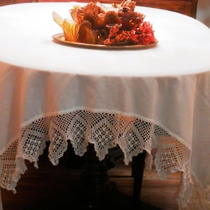 TABLECLOTH,8-10 Seating, Large White Cotton, Polyester, Handmade Crocheted Lace