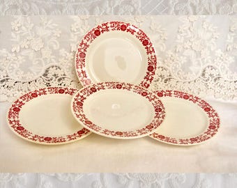 Vintage Homer Laughlin Red Transferware Plates | 1940s American Farmhouse China | Set of Four