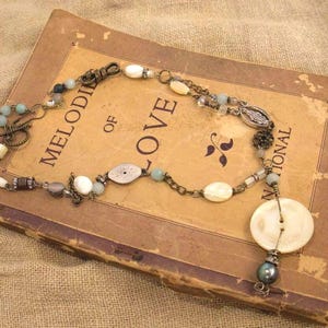 Repurposed 1930s MOP Button Necklace with Pearl Drop
