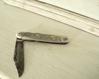 Vintage Stainless Steel Pocket Knife | Timeworn Gentleman’s Folding Knife | Rustic Desk Decor | Utility Tool