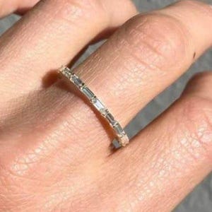 Baguette Cut Colorless Moissanite Wedding Band, Full Eternity Engagement Band, Minimalist Band In 14K Yellow Gold, Dainty Anniversary Band