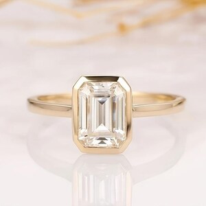 Emerald Cut Moissanite Diamond Solitaire Ring, 14K Yellow Gold Engagement Ring, Gift For Her, Anniversary Ring