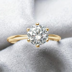 Anel de diamante de moissanita certificado para ela, anel solitário de diamante simples para aniversário, anel de diamante, anel de noivado exclusivo, anel de ouro