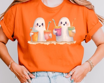 Camisa con fantasmas bebiendo, camisas de Halloween, camisa de fantasmas de Halloween, amante de los fantasmas, vibraciones espeluznantes, camisa con fantasmas linda, camisa de temporada espeluznante