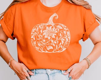 Camisa de calabaza floral, camisas de Halloween, camisa de otoño, camisa de calabaza de Halloween, camisa de calabaza, camisa de otoño, camisa de calabaza floral, Acción de Gracias