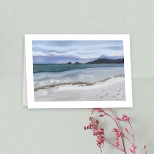 Carte de voeux Kailua Beach Walk Hawaii, réflexion, relaxation, empreintes de pas dans le sable
