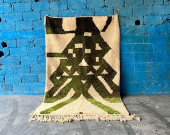 Stunning Beni ourain rug, Large area rug, Bohemian Green and White rug, Handmade Moroccan Soft wool rug, Tapis berber, Durable Moroccan rug