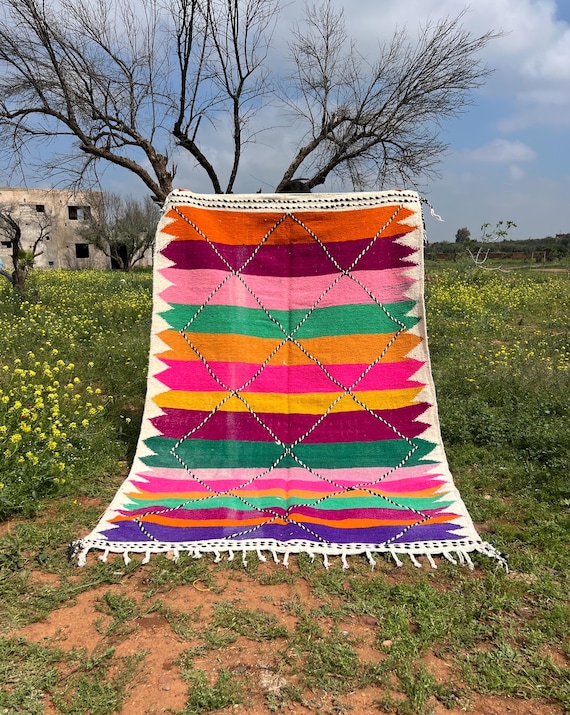 Colorful Moroccan Rug, Multicolor Berber Rug, Flatweave rug, Large Area rug, Authentic colorful Kilim Rug, Moroccan Rug, Berber Rug 6x9 ft