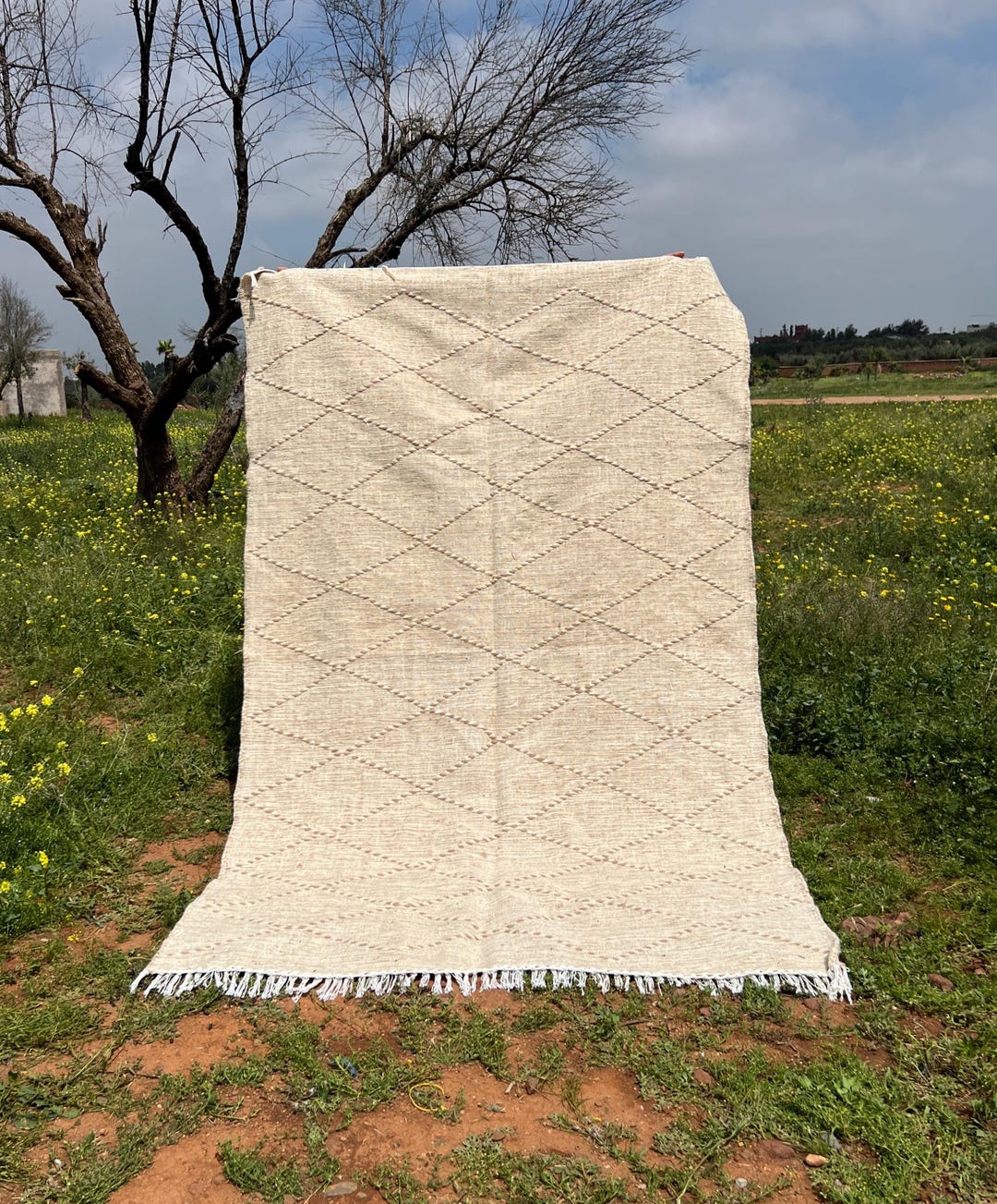 Beige Moroccan Rug, Berber Flatweave Rug, Moroccan Embroidered Rug ...