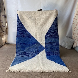 Gorgeous Beni ourain rug, Berber rug, Large area rug, Hand knotted Moroccan Soft wool rug, Tapis berber, Gradient Bleu Moroccan rug, 8x10 ft