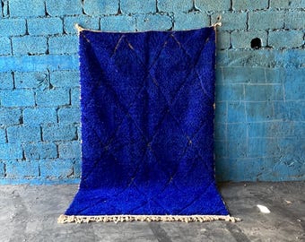 Blauw Marokkaans tapijt, berbertapijt, Marokkaans hoogpolig tapijt, authentiek Marokkaans tapijt, Marokkaans tapijt, wollen berbertapijt, abstract blauw tapijt, 9 x 12 ft