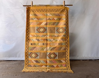 Yellow Cactus Silk Rug, Moroccan Handwoven Kilim Rug, Custom Flat Berber Rug, Moroccan Cactus Silk Rug, Cactus Silk Area Rug, Sabra Rug 9x12