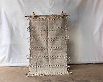 White and Brown Kilim Rug, Berber Flatweave Rug, Moroccan Embroidered Large Area Rug, Authentic Kilim Rug, Custom Size & Color Wool Rug 9x12