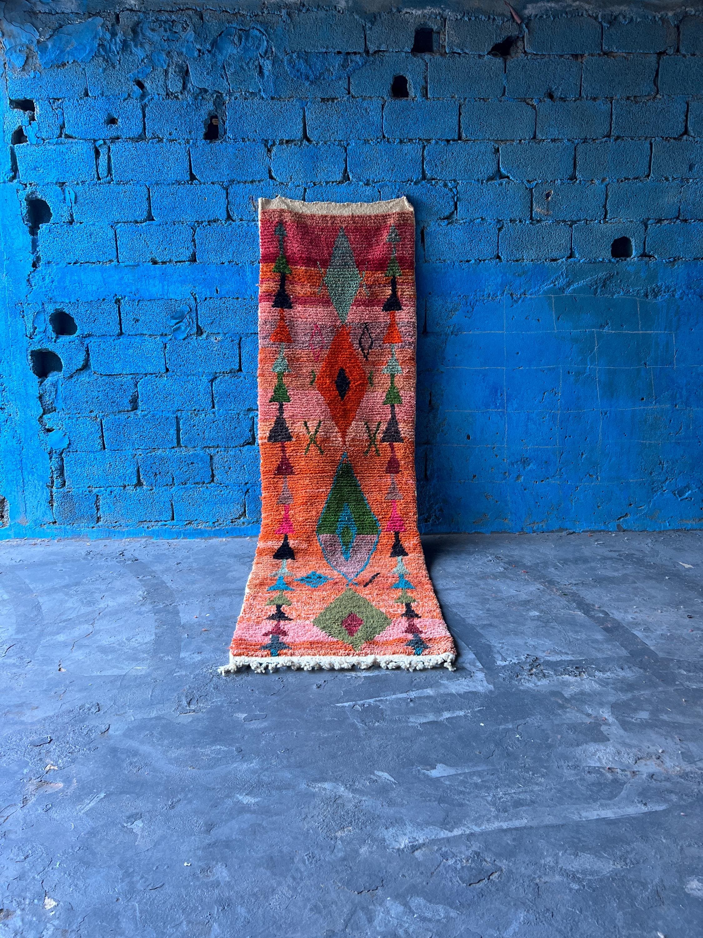 Stunning Orange Runner, Handmade Moroccan Rug for Hallway and Entryways, Wool Berber long Runner Rug, Boho narrow space runner, 2x10 ft