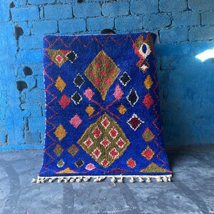 Lovely Moroccan Blue rug, Handmade Berber wool rug, Authentic area rug, Tapis berbere coloré, Large area rug, Soft Boujaad rug, 9x12ft