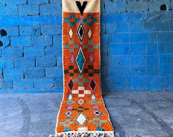 Stunning Orange Runner, Handmade Moroccan Rug for Hallway and Entryways, Wool Berber long Runner Rug, Boho narrow space runner, 2x10 ft