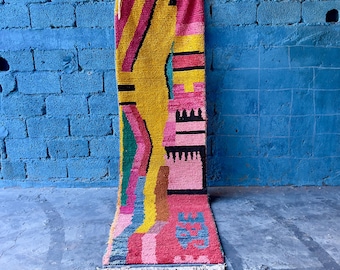 Stunning Colorful Runner, Handmade Moroccan Rug for Hallway and Entryways, Wool Berber long Runner Rug, Boho narrow space runner, 2x10 ft