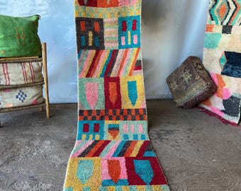Stunning Colorful Runner, Handmade Moroccan Rug for Hallway and Entryways, Wool Berber long Runner Rug, Boho narrow space runner, 2x10 ft