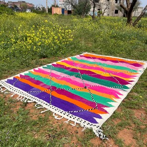 Tapete marroquino colorido, tapete berbere multicolorido, tapete de trama plana, tapete grande, autêntico tapete kilim colorido, tapete marroquino, tapete berbere 1,8 x 2,7 m imagem 7