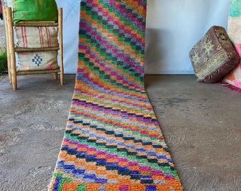Prachtige kleurrijke loper, handgemaakt Marokkaans tapijt voor gang en entrees, lang wollen berber loper tapijt, boho tapijt, tapis de couloir