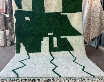 Fabulous Beni ourain rug, Large area rug, Hand knotted Moroccan Soft wool rug, Tapis berber, Bohemian Durable rug white and Green rug, 9x12