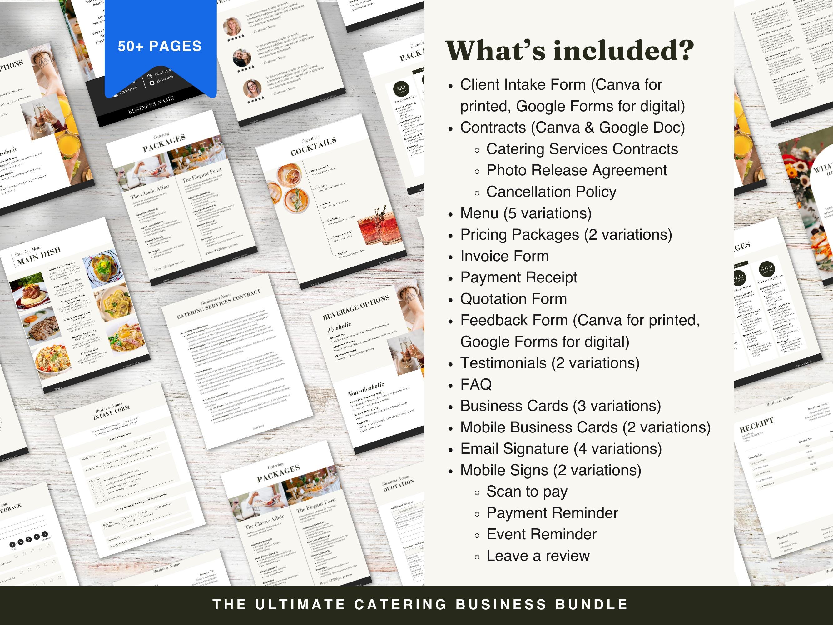 catering order bundle, catering template, editable... Ultimate Catering Business Bundle, Catering Services Contract Agreement ...