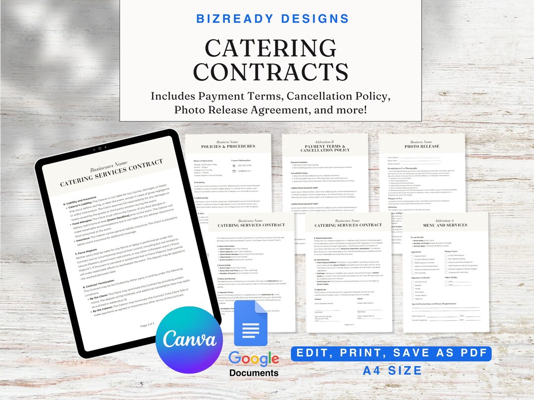 Editable Catering Contract Template - Etsy