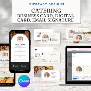 Bearbeitbare Visitenkartenvorlage Gastronomiebetrieb, Digitale Visitenkarte für Gastronomiebetriebe, E-Mail-Signaturvorlage für Gastronomiebetriebe