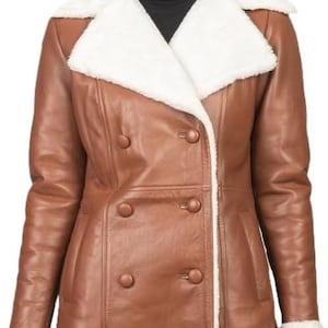 Women&#39;s Shearling Coat - Handmade Sheep Leather Fur Coat - Aviator Shearling Coat - Bomber Winter Fur Coat - Winter Faux Coat