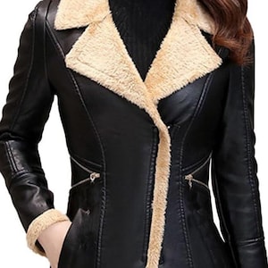 Women&#39;s Shearling Coat - Handmade Sheep Leather Fur Coat - Aviator Shearling Coat - Bomber Winter Fur Coat - Winter Faux Coat