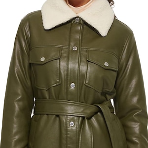 Women&#39;s Sheepskin Leather Fur Coat - Handmade Real Leather Fur Coat - Aviator Shearling Coat -  Fur Winter Warm Coat