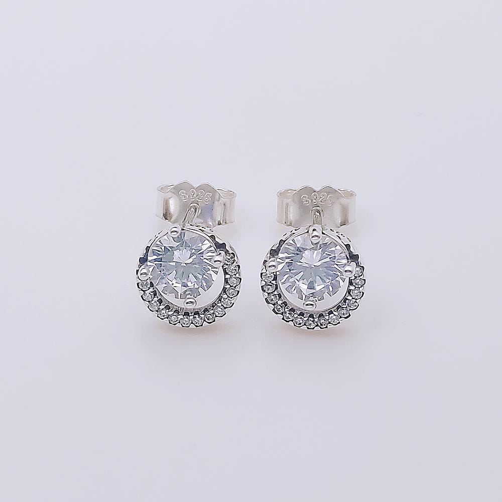 pandora timeless silver sparkling round halo stud earrings