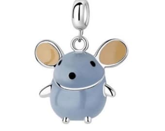 Charm de ratón Pandora compatible con pulseras Pandora. Charm de plata de ley 925 100 % auténtica. El mejor regalo para Navidad.