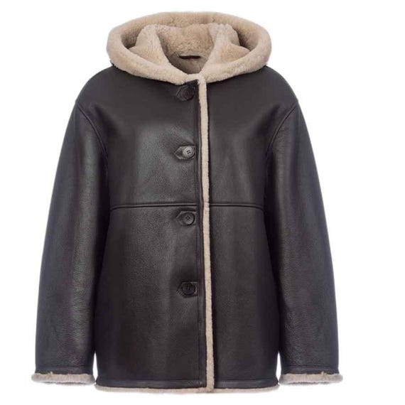 Women's Shearling Duffle Coat Handmade Sheep Leather Fur Coat