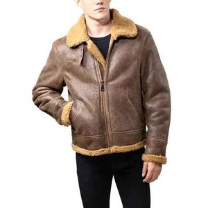 Herren Echtleder Pelzjacke - Schaffell Lederjacke - Handgefertigte Lederpelzjacke - Lammfell Fliegerjacke - Fliegerjacke