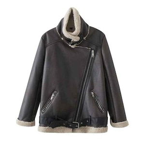 Women&#39;s Real Sheep Leather Fur Jacket - Handmade Sheepskin Leather Jacket - Leather Fur Aviator Jacket -Shearling Bomber Biker Jacket