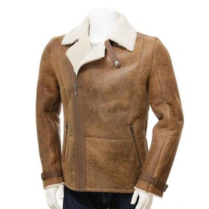 Men&#39;s Vintage Sheep Leather Fur Jacket - Handmade Sheepskin Leather Jacket - Leather Fur Jacket - Shearling Fur Jacket - Jacket