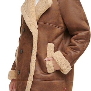 Women&#39;s Shearling Coat - Handmade Sheep Leather Fur Coat - Aviator Shearling Coat - Bomber Winter Fur Coat - Winter Faux Coat