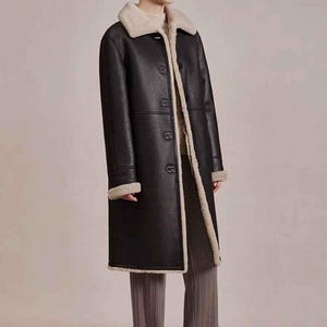 Women&#39;s Sheepskin Leather Fur Coat - Handmade Real Leather Fur Coat - Aviator Shearling Coat -  Fur Winter Warm Coat