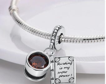 Charm de taza Pandora con libro en plata de ley 925, ideal para pulseras y collares. Regalo para ella, regalo de Navidad y cumpleaños.