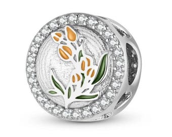 Ciondolo tulipano viola Ciondolo in argento sterling 925 adatto per collana bracciale Pandora