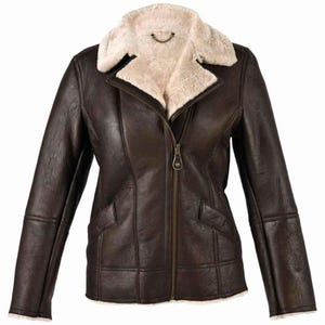 Women&#39;s Genuine Sheepskin Leather Fur Jacket - Handmade Sheep Leather Jacket - Leather Fur Jacket -Shearling Bomber Biker Jacket