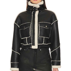 Women&#39;s Sheep Leather Fur Jacket - Handmade Sheepskin Leather Jacket - Leather Fur Jacket - Shearling Bomber Biker Fur Jacket