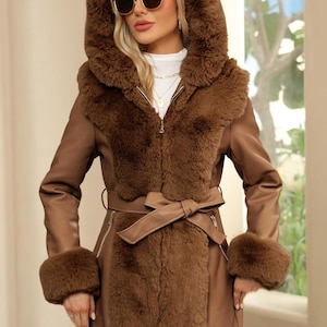 Women&#39;s Shearling Coat - Handmade Sheep Leather Fur Coat - Aviator Shearling Coat - Bomber Winter Fur Coat - Winter Faux Coat