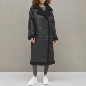 Women&#39;s Sheepskin Leather Fur Coat - Handmade Real Leather Fur Coat - Aviator Shearling Coat -  Fur Winter Warm Coat