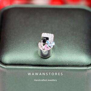 Abalorio de plata de ley compatible con Pandora con letra J y dije de mariposa, joyería DIY para collar, pulsera, idea de regalo personalizada