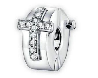 Charm de clip con símbolo de fe de Pandora, cruz y crucifijo, plata 925, compatible con pulseras Pandora, regalo de Halloween.